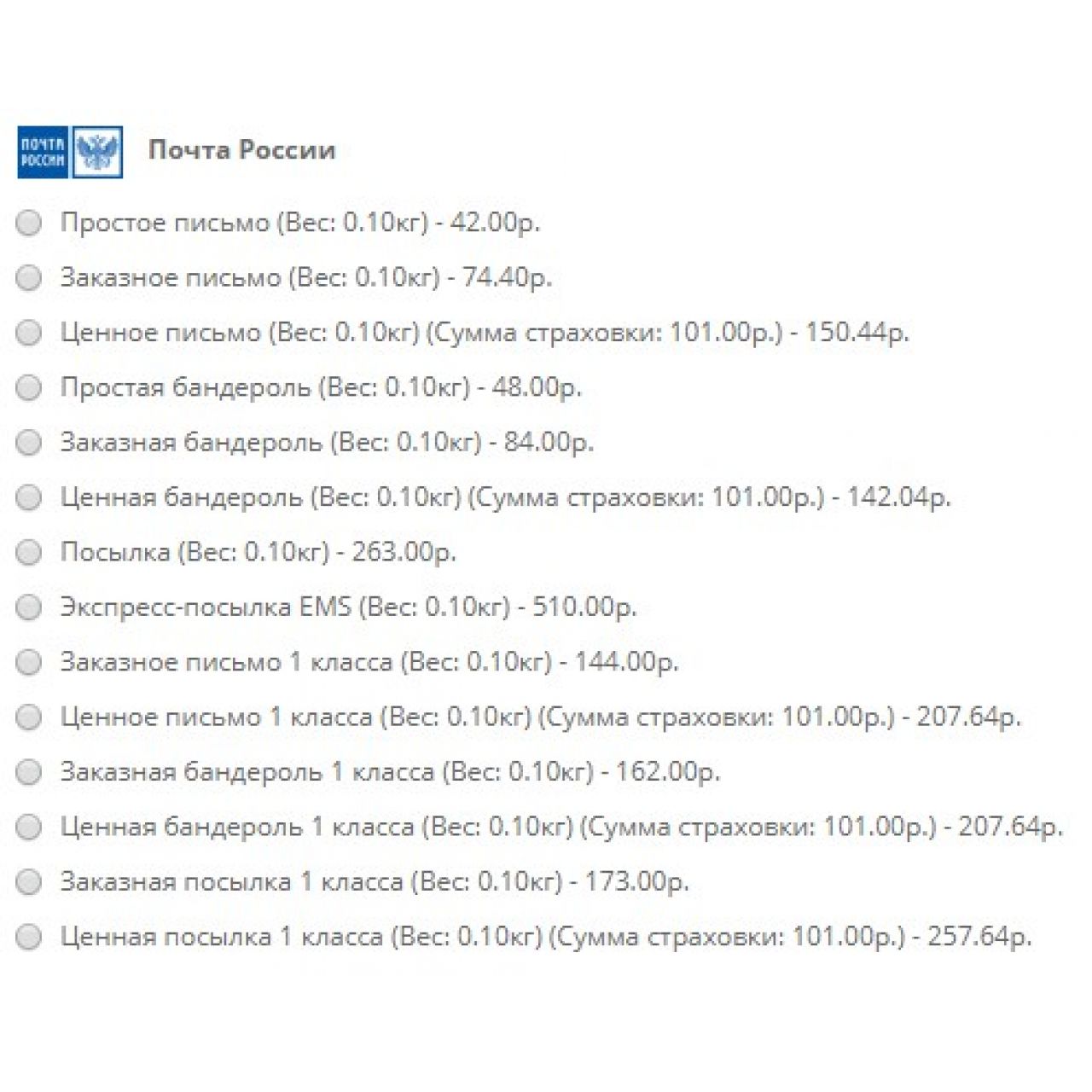 Доставка Почтой России из категории Доставка для CMS OpenCart (ОпенКарт)